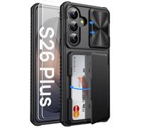 Vihibii for Samsung Galaxy S26+ Plus Case Wallet with Card Holder (4 Cards), Built-in 2 Screen Protectors & Slide Camera Cover, Military Grade Shockproof Phone Case for Galaxy S26 Plus 6.7", Black