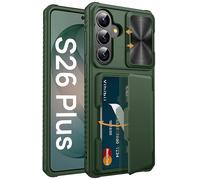 Vihibii for Samsung Galaxy S26 Plus Case Wallet with Card Holder (4 Cards), [RFID Blocking] & Slide Lens Cover, Military Grade Drop Protection, Soft Silicone Case for Samsung S 26 Plus 6.7" 5G, Green