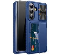 Vihibii for Samsung Galaxy S26 Plus Wallet Case with Card Holder (4 Cards), Built-in 2 Privacy Screen Protectors, Slide Lens Cover, Shockproof Rugged Hard Phone Case for Galaxy S26 Plus 6.7", Blue