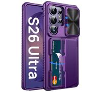 Vihibii for Samsung Galaxy S26 Ultra Case Wallet, Built-in Card Holder (4 Cards) & Slide Camera Lens Protective Cover, Heavy Duty Rugged Men Women Phone Case for Galaxy S26 Ultra 6.9" 5G, Dark Purple