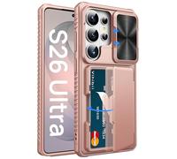 Vihibii for Samsung Galaxy S26 Ultra Case with Card Holder (4 Cards) & Slide Camera Cover, Military Grade Drop Protection, Rugged Tough Hard Men Women Phone Case for Samsung S26 Ultra 6.9", Rose Gold