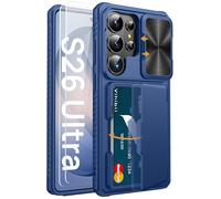 Vihibii for Samsung Galaxy S26 Ultra Wallet Case with 2 Screen Protectors (Tempered Glass), Card Holder (4 Cards), Slide Camera Cover, Military Grade Drop, Men Women Case for Samsung S26 Ultra, Blue