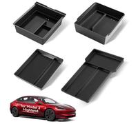 VIHIMAI 2025 Upgrade Center Console Organizer Tray for Tesla Model 3 Highland Accessories 2024 2025, Divided Storage Double Layer Space Slide smoothly - 4 PCS, Black