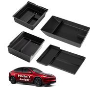 VIHIMAI for Tesla New Model Y Juniper Center Console Organizer Tray Divided Storage Double Layer Space Slide smoothly Model Y 2025 Accessorie - 4 PCS, Black (Black, Model Y Juniper)