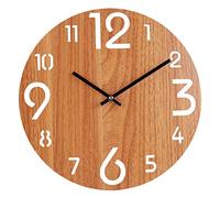 Vihimi 12 Inch Wooden Wall Clock,Cherry Wood Grain Artistic Clock,Large Numbers Easy to Read, Non-ticking Silent Quartz Decorative Clock for Kitchen/Bedroom/Living Room