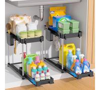 Vihoom Under Sink Storage Kitchen Organiser 2 Pack, 2 Tier Pull Out Cabinet Organiser, Multi-Purpose Under Sink Organizer Kitchen for Bathroom, Cabinet, Countertop