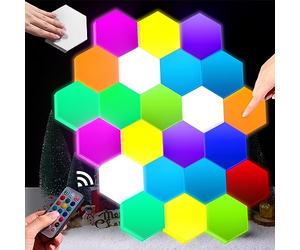 VIHOSE 24 Pcs Hexagon Touch Lights, Smart LED Hexagon Wall Lights with Remote,13 Colors Sensitive DIY Modular Assembled RGB Wall Panels Light with USB-Power for Autism Gift Game Room Party Decor