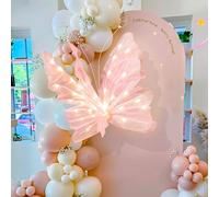 VIHOSE 24in Large Hanging LED Butterfly Light Giant Artificial Gauze Lighting Wing Decor Silk 3D Butterfly Light for Wedding Baby Shower Birthday Party Decor Mariposas Grandes para Decoration(Pink)