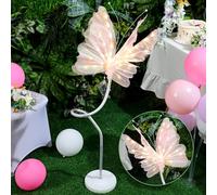 VIHOSE 3.9ft Large LED Butterfly Light with Standing Base 3D Silk Light up Butterfly Decoration Mariposas Grandes para Decoracion for Wedding Baby Shower Birthday Party Decor(Single,Pink,20in)
