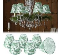 VIHOSE 6 Pcs Chandelier Shades Small Chinoiserie Lamp Shade French Toile Countryside Clip Bulbs Lampshade 3 x 6 x 5 Inch Mini Clip on Lamp Chimney Cover for Candelabra Bulbs(Green,Person and Crane)
