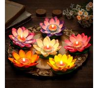 VIHOSE 6 Pcs Diwali Lotus Decoration Lotus Floating Candle Holder with Real Candles Artificial Flower Lanterns Colorful Pool Lights Traditional Indian Decor Waterproof for Puja Home Party Favors