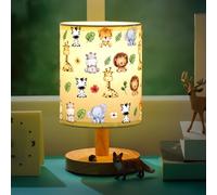 VIHOSE Safari Animal Kids Table Lamp for Bedroom Kids Bedside Lamp with Linen Wooden Nightstand Cartoon Nursery Lampshade for Girls Boys Living Room