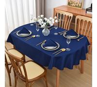 Viiamacki Navy Blue Oval Tablecloth, 60 x 84 Inch, Stain and Wrinkle Resistant Machine Washable Polyester Table Cloth, Fabric Table Cover for Dining Buffet Party and Outdoor Use
