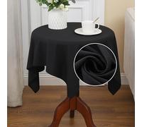 Viiamacki Textured Small Square Tablecloth, 36x36 Inch Washable Spandex Blended Fabric End Table Cloth, Stain and Wrinkle-Resistant Night Stand Table Cover for Indoor and Outdoor Use, Black