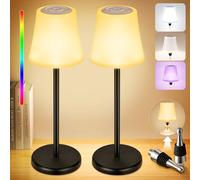 VIIIVA Rechargeable Lamp Cordless Table Lamp-2pcs, 2 Types of Bases, with 5200mAh Battery 7 Touch Dimming Modes IP54 Waterproof for Indoor Outdoor Restaurant Coffee Shop (White)