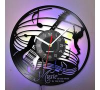 Viiluuxr 12 Inch LED Guitar Bass Wall Clock - Vinyl Record Design with Remote Control Color Changing Neon Light, Musical performance Theme Night Light for Bedroom, Office & Music Store Decor.