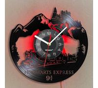 Viiluuxr 12-Inch Vinyl Cartoon Wall Clock Colorful LED Lights Remote Control Night Light Hogwarts Express Movie Themed Home Kitchen Children's Room Decor Birthday Gift for Magician Luminous Clock.