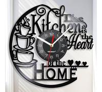 Viiluuxr 12 Inch Vinyl Kitchen Wall Clock Silent Battery Operated Non-Ticking Home Bar Kitchen Restaurant Decor Christmas Birthday Gift for Mother Friends Unique Clock. (Black-No Led)