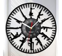 Viiluuxr 12 Inch Vinyl Wall Clock Gun Sharp Silent Battery Operated Non-Ticking Clock Home Kitchen Gaming Room Decor Christmas Birthday Gift for Men Friends. (Black)