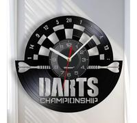 Viiluuxr 12 Inch Vinyl Wall Clock Silent Battery Operated Non-Ticking Bar Darts Game Crafts Home Kitchen Restaurant Decor Christmas Birthday Gift for Men Friends Creative Clock. (Black-No Led)