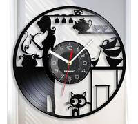 Viiluuxr 30 cm Vinyl Wall Clock Silent Battery Operated Kitchen Wall Clock Restaurant Cafe Home Living Room Decorative Christmas Valentine's Day Mother Wife Friends Gift Creative Clock (B-Black