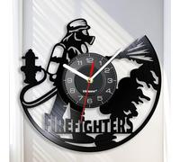 Viiluuxr 30cm Large Vinyl Wall Clock with Firefighter Theme, Silent Battery Operated for Kitchen Fire Station Home and Living Room Decor Friends Family Creative Gift Ideas (A-Black)