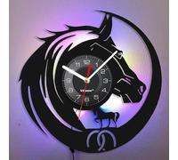 Viiluuxr Vinyl Record LED Wall Clock 12 Inch Neon Clock Horse Shaped Christmas Night Lamp Remote Control 7 Colors Luminous Ambient Mood light Home Kitchen Stable Gardens Outdoor Decoration.