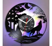 Viiluuxr Vinyl Record LED Wall Clock 12 Inch Neon Clock Wild Wolf Shaped Christmas Night Lamp Remote Control 7 Colors Luminous Ambient Mood light Home Kitchen Garden Outdoor Decoration.