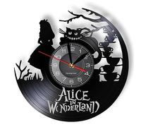 Viiluuxr Vinyl Record Wall Clock 12 Inch Silent Battery Operated Alice Cartoon Animated Movie Themed Home Kitchen Kid Decoration Christmas Wonderland Gift Non-Ticking Quartz Clock. (AW-2857-NO LED)
