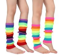 viiotu 2 Pair Rainbow Leg Warmers, Knitted Neon Leg Warmers for Women Girls