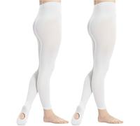 viiotu 2 Pairs Ballet Tights Girls Kids 70 Denier Dance Tights Convertible Stretch Transition Ballet Tights for School Gymnastics Ballet Dancing, (UK, Age, 6 Years, 8 Years, Regular, White)