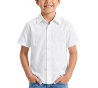 viiotu Boys White School Shirts Short Sleeve Button Down Formal School Uniform Dress Shirt for Kids 4-14 Years