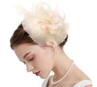 Viiotu Elegant Womens Wedding Fascinator Hat - Feather Mesh Flower Headpiece with Headband & Hair Clip, Stylish Bridal Party Tea Party Hat (Offwhite, OneSize) (OffWhite, OneSize)