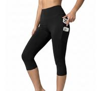 viiotu High Waisted Capri 3/4 Length Cropped Leggings for Women with Pockets (UK, Alpha, M, Regular, Regular, Black)