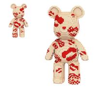 VIIOVOIIV Kiss Graffiti Teddy Bear Micro Building Blocks with Hidden Storage Drawer(16.9inches),Bear Building Blocks Mother's Day Creative Gift, Home Office Decor for Kids Adults 8+