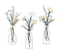 Viitech 3 Pcs Metal Flower Wall Decor, Minimalist Vase Metal Wall Art, Flower in Vase Wire Wall Hanging Decor for Home Bedroom Kitchen Living Room (Colorful)