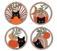 Viitech 4 Pcs Black Cat Wall Decor, 10''x10'' Farmhouse Wooden Boho Wall Decor, Geometric Hanging Wooden Wall Art Aesthetic for Farmhouse Bedroom Living Room Office