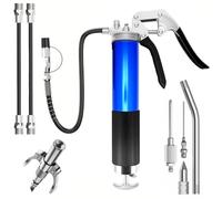 Viitech Grease Gun, 7000 PSI Heavy Duty Grease Gun Kit with 3 Flex Hose, Sharp Nozzle, Extension Pipe, Coupler 14oz Load, Reinforced Coupler and Rigid Pipe