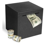 Viitech Money Bank for Adults, Must Break to Open Stainless Steel Piggy Bank, Unbreakable Frosted Metal Savings Box for Cash Saving (12cm, Black)