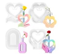 Viitech Pack of 4 Silicone Mould Vase with 4 Acrylic Test Tubes, Heart Shape Silicone Moulds Casting Moulds Vase, Heart-Shaped Vase Silicone Mould Silicone for Hydroponic Plants Hydroponics Plants