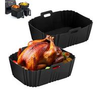 Viitech Silicone Air Fry Liners 2 Packs, Repeatable Silicone Air Fryer Liners for Ninja AF300UK AF400UK - 21 x 16.5 x 8 cm, Oil and Water Resistant Air Fryer Pot Basket Air Fryer Accessories (Black)