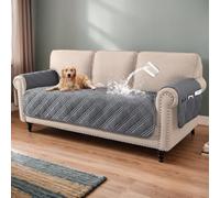 Viitech Sofa Cover 3 Seater, Grey Polyester Waterproof Sofa Slipcovers with Storage Pocket, Reversible Couch covers with with Elastic Strap for Protect Sofa