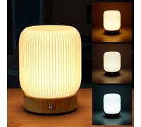 Viitech Touch Lamps Bedside, 3W 3 Colors Dimmable Touch Bedside Lamp, Wood Grain Cordless Lamp USB Rechargeable Lamps for Bedroom Living Room Indoors