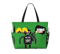 Viiuhvjbj Black Robot Print Beach Bag Extra Large Capacity With Wet Compartment Foldable For Women Holiday Pool