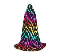 VIIUHVJBJ Colorful Rainbow Zebra Print Hooded Cape For Teens - Cloak For Halloween Cosplayâ€‹ Carnival Theme Party Costume