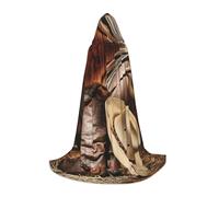VIIUHVJBJ Cowboy Black Hat Western Boots Print Hooded Cape For Teens - Cloak For Halloween Cosplayâ€‹ Carnival Theme Party Costume
