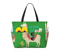 Viiuhvjbj Cute Cartoon Llama Cactus Print Beach Bag Extra Large Capacity With Wet Compartment Foldable For Women Holiday Pool