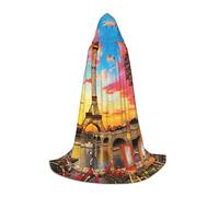 VIIUHVJBJ Eiffel Tower Paris Print Hooded Cape For Teens - Cloak For Halloween Cosplayâ€‹ Carnival Theme Party Costume
