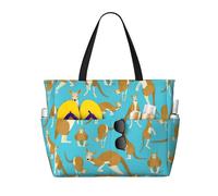 Viiuhvjbj Funny Cartoon Kangaroo Zoo Print Beach Bag Extra Large Capacity With Wet Compartment Foldable For Women Holiday Pool