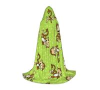 VIIUHVJBJ Green Clever Monkey Print Hooded Cape For Teens - Cloak For Halloween Cosplayâ€‹ Carnival Theme Party Costume